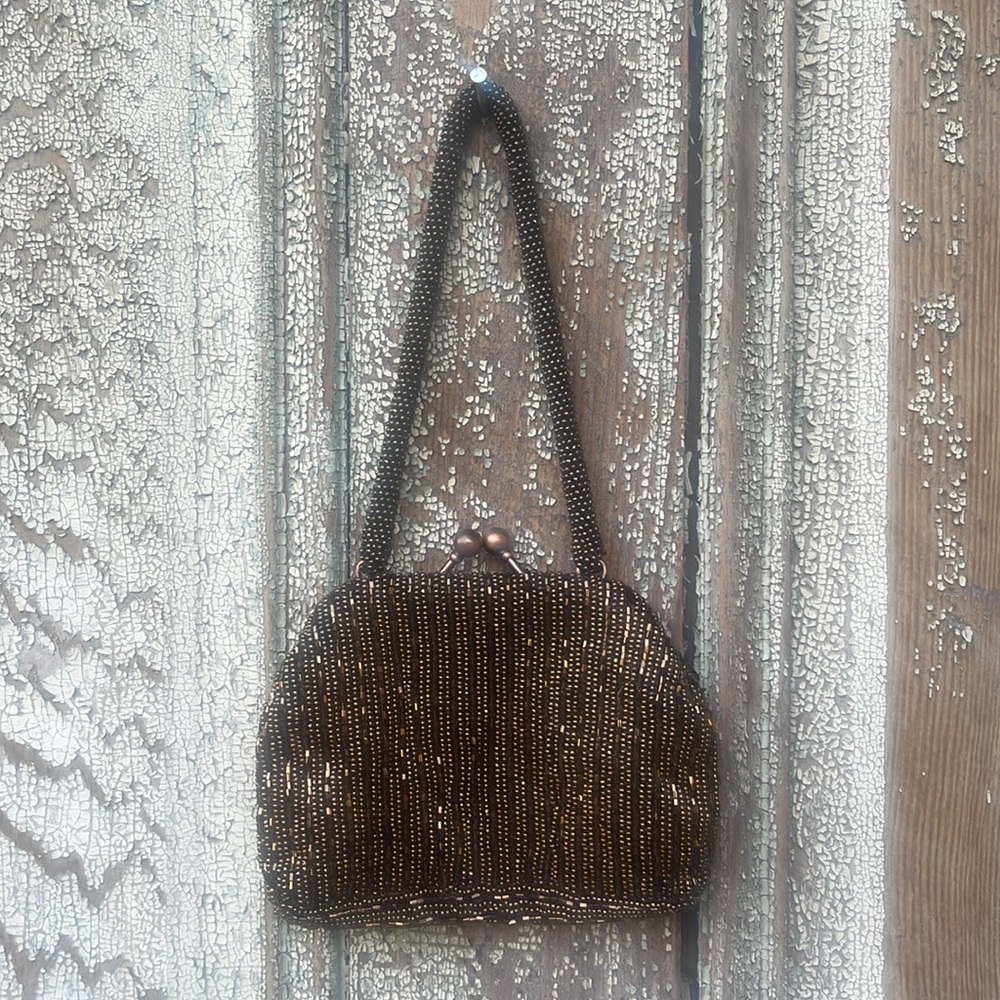 Cache beaded bronzed evening bag elegant dainty